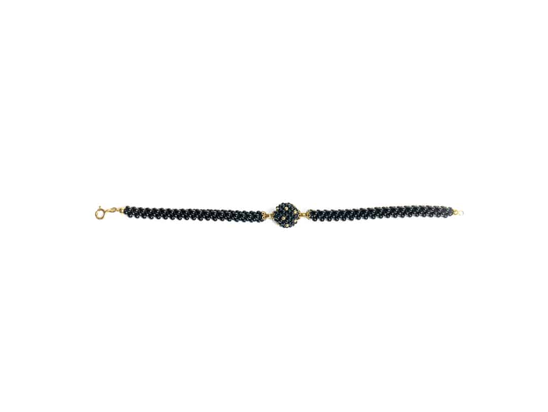 Elegante Bracciale Onice Nero Naturale e Oro Giallo