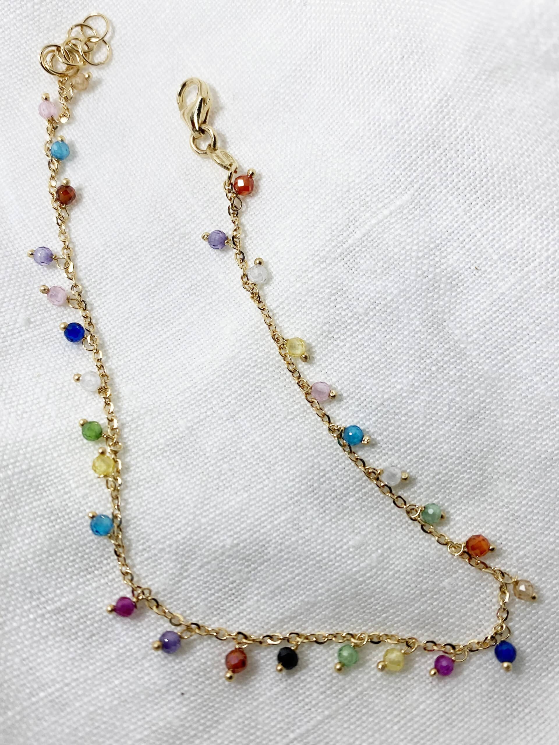 Bellissimo Bracciale Maglia Rolò In oro Giallo Con Perle Colorate - immagine 3