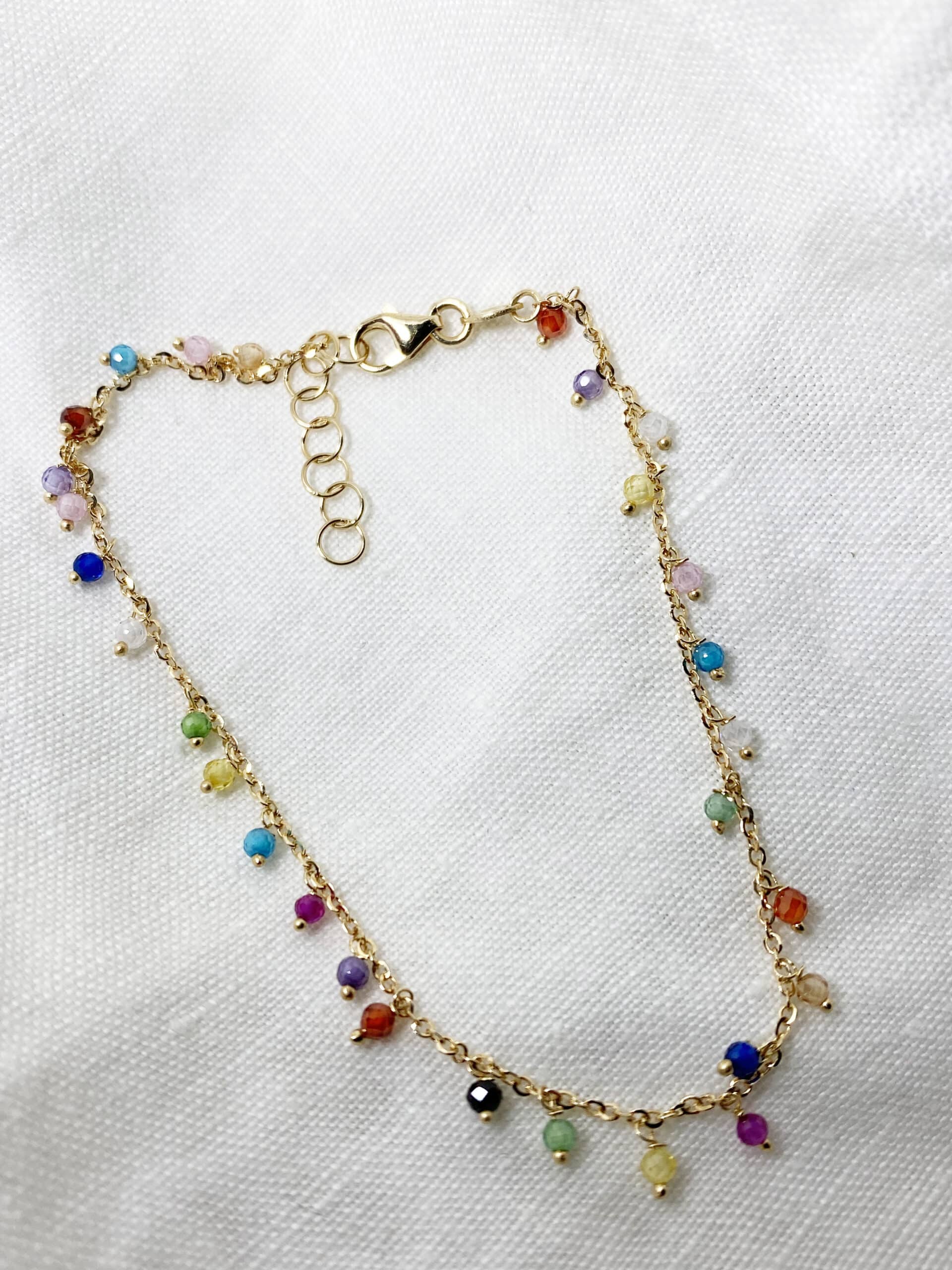 Bellissimo Bracciale Maglia Rolò In oro Giallo Con Perle Colorate