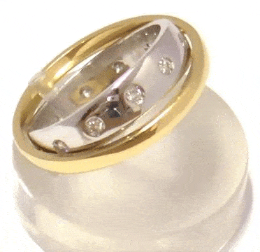 Fede Design Fascia Doppia In Oro Bianco Con Diamanti e Oro Giallo